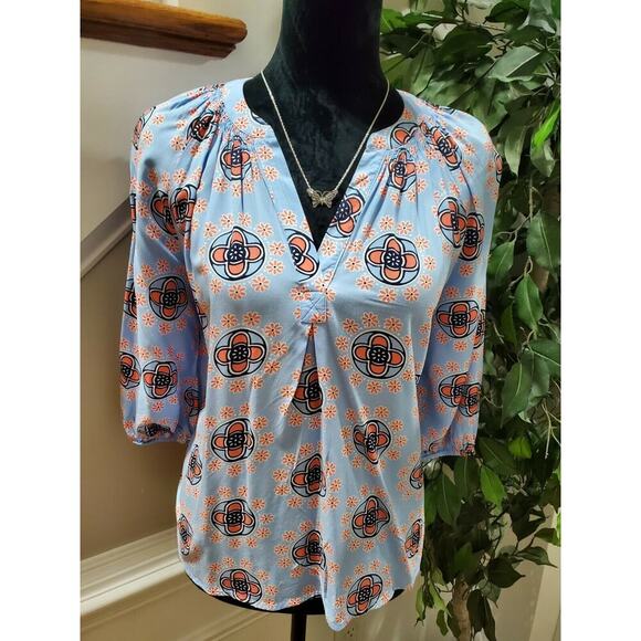 Crown & Ivy Women's Blue 100% Rayon Long Sleeve V-Neck Casual Blouse Size PM - Picture 2 of 10
